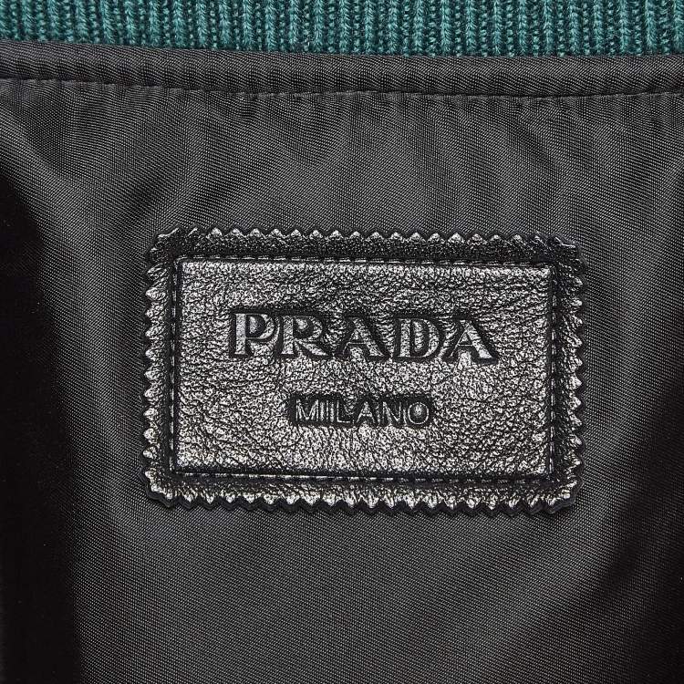 Pre Owned Prada Green Metal Triangle Leather Bomber Jacket XS