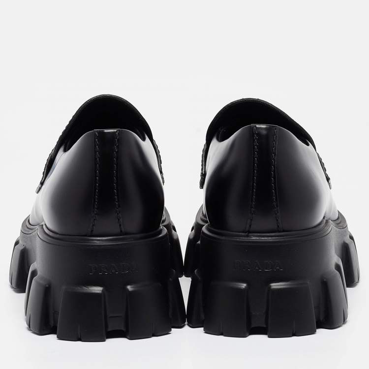 مملوكة مسبقًا Prada Black Leather Monolith Chunky Loafers Size 43.5