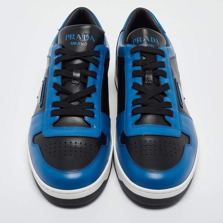 Pre Owned Prada Blue/Black Leather Downtown Low-Top Sneakers Size 46