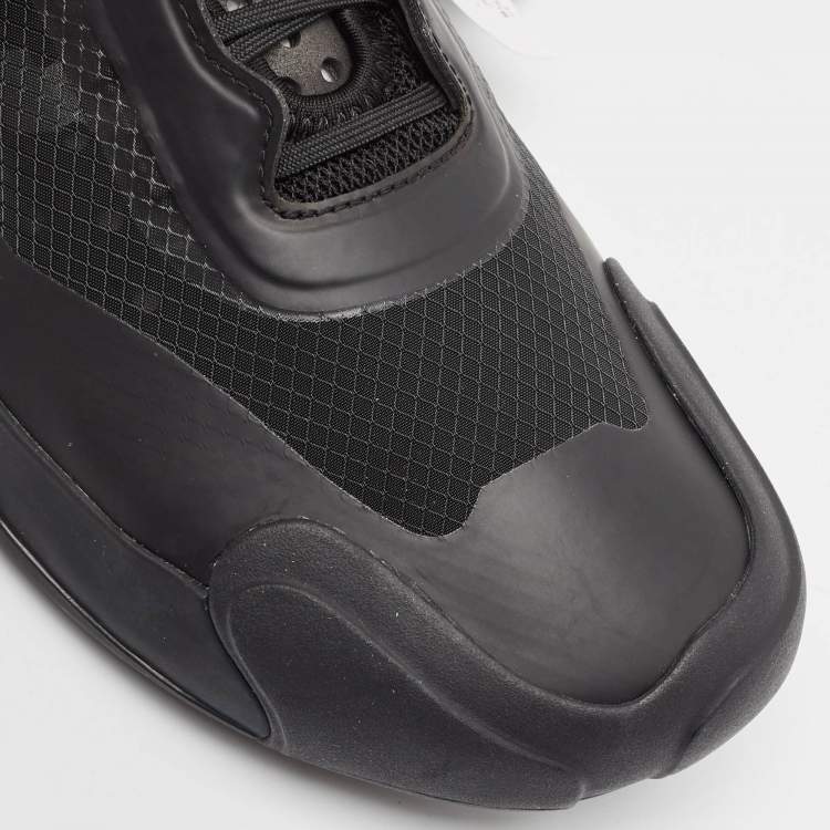 Pre Owned Prada Black Leather and Mesh Luna Rossa Low Top Sneakers Size 43.5