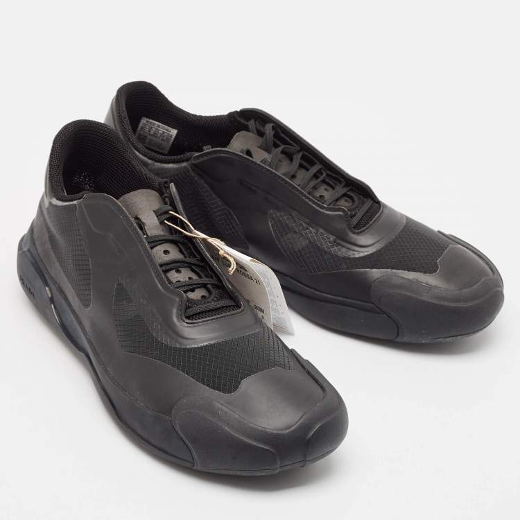 Pre Owned Prada Black Leather and Mesh Luna Rossa Low Top Sneakers Size 43.5