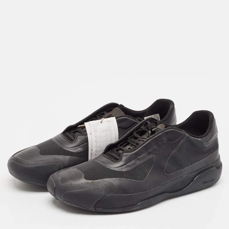 Pre Owned Prada Black Leather and Mesh Luna Rossa Low Top Sneakers Size 43.5