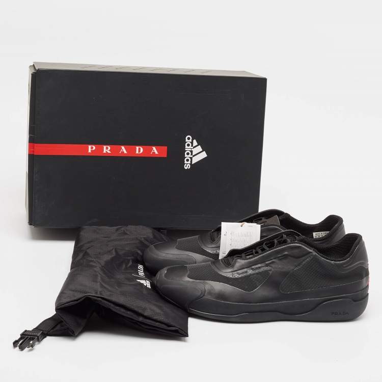 Pre Owned Prada Black Leather and Mesh Luna Rossa Low Top Sneakers Size 43.5