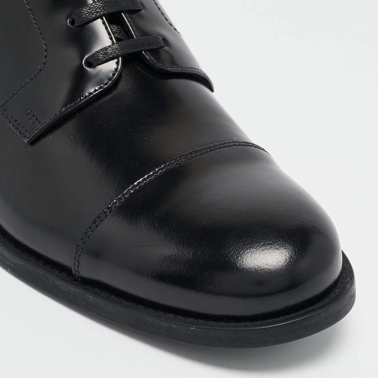 Pre Owned Prada Black Brushed Leather Lace Up Derby Size 43