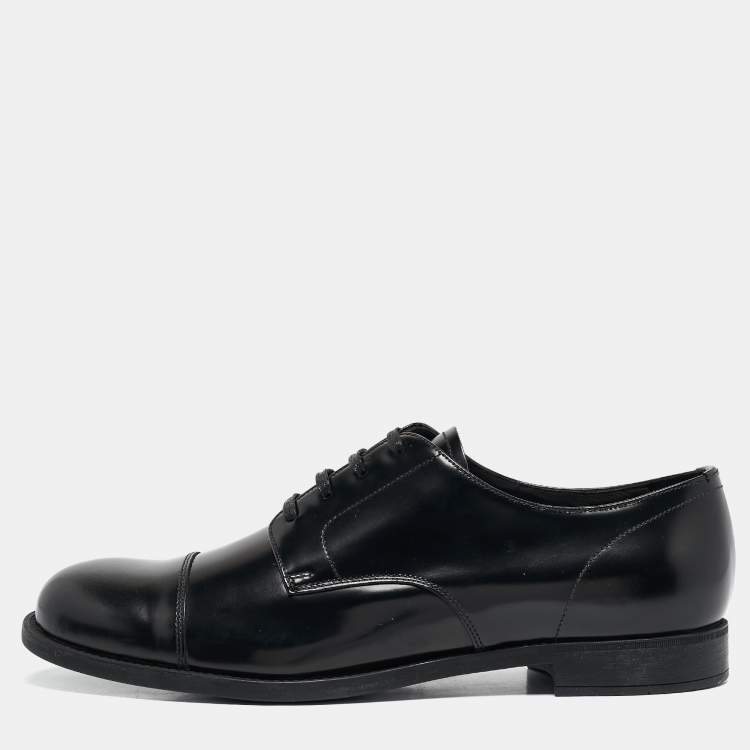 Pre Owned Prada Black Brushed Leather Lace Up Derby Size 43