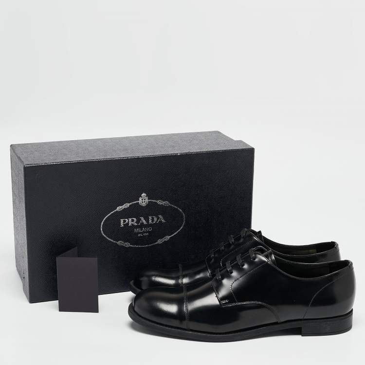 Pre Owned Prada Black Brushed Leather Lace Up Derby Size 43