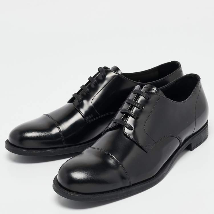 Pre Owned Prada Black Brushed Leather Lace Up Derby Size 43