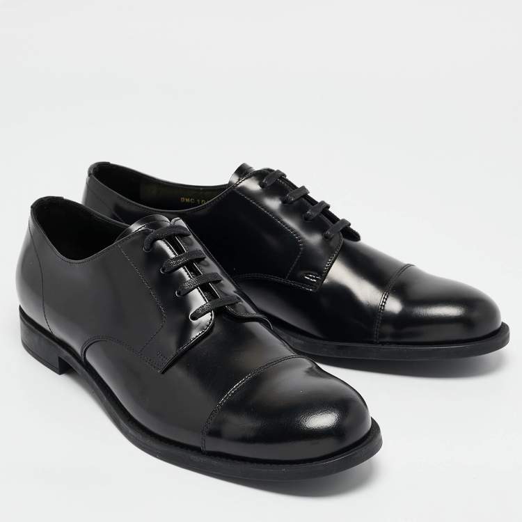 Pre Owned Prada Black Brushed Leather Lace Up Derby Size 43