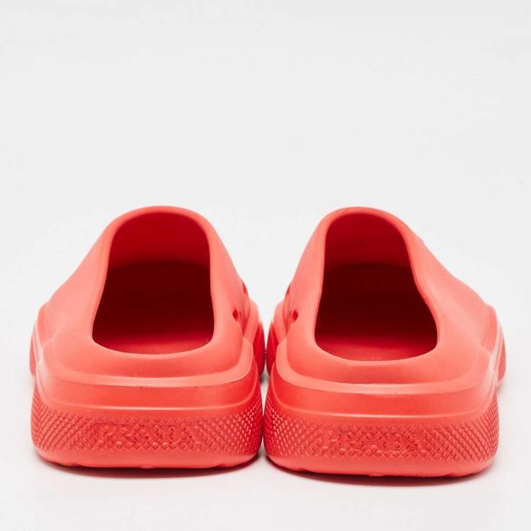 Pre Owned Prada Red Rubber Flat Mules Size 42