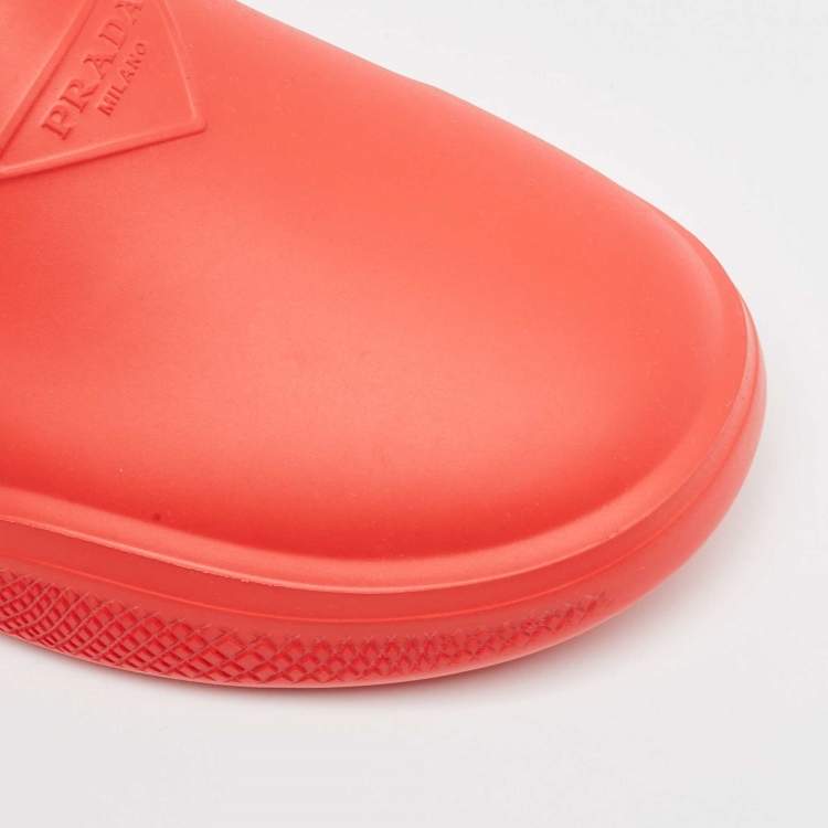 Pre Owned Prada Red Rubber Flat Mules Size 42