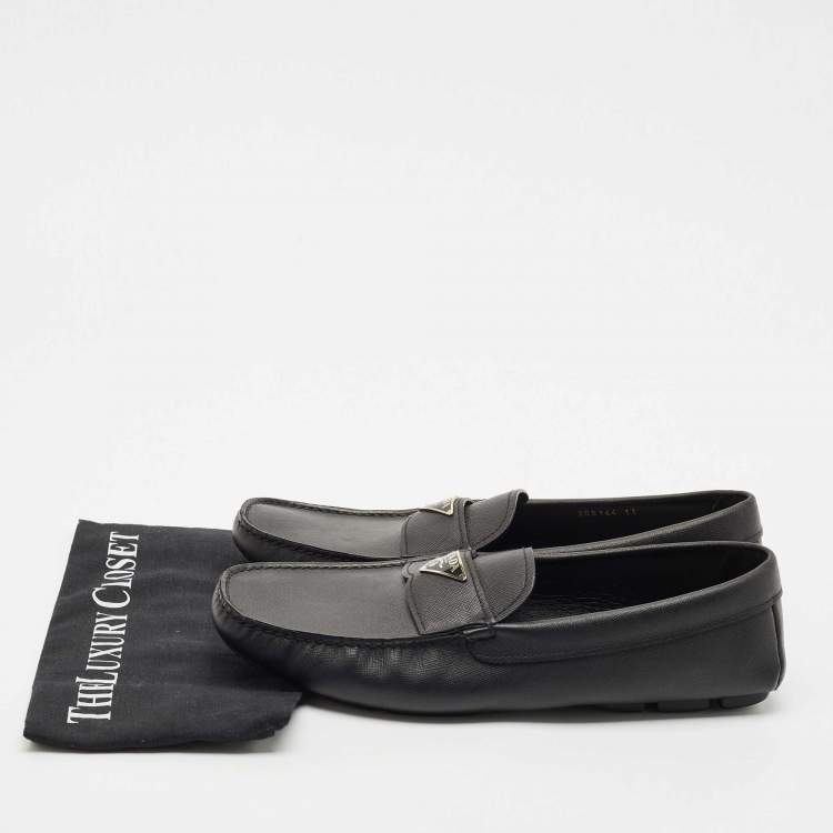 Pre Owned Prada Black Leather Slip On Loafers Size 45