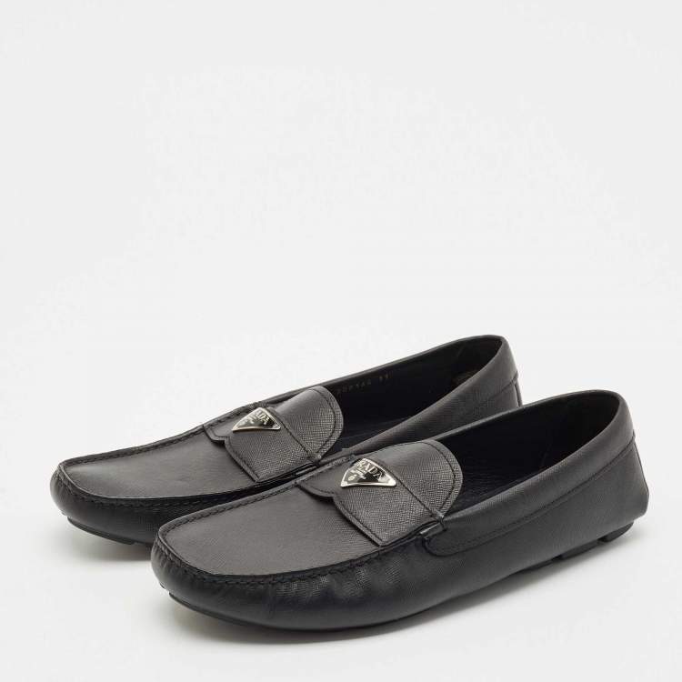 Pre Owned Prada Black Leather Slip On Loafers Size 45