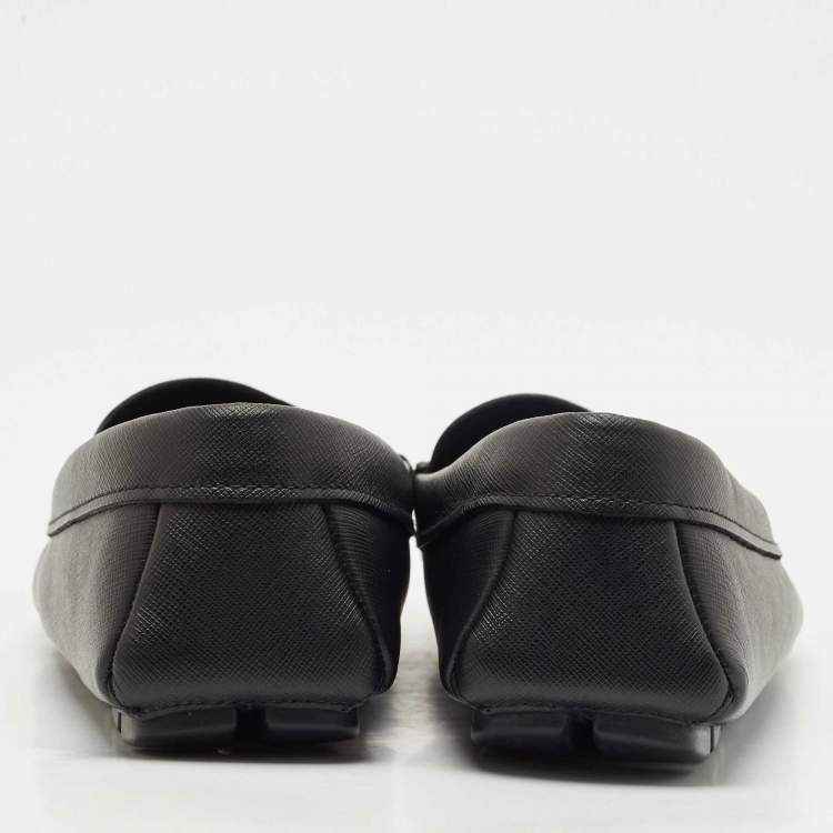 Pre Owned Prada Black Leather Slip On Loafers Size 45