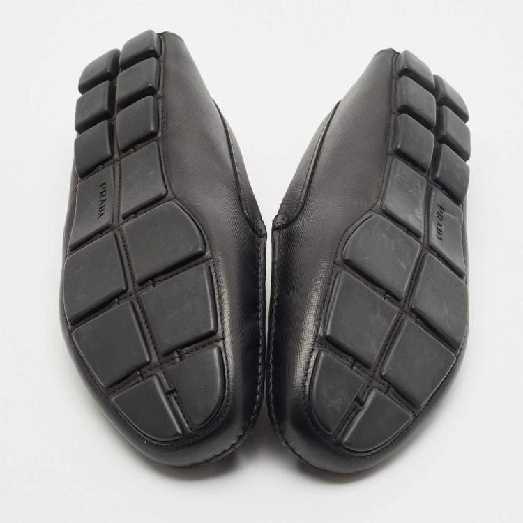 Pre Owned Prada Black Leather Slip On Loafers Size 45