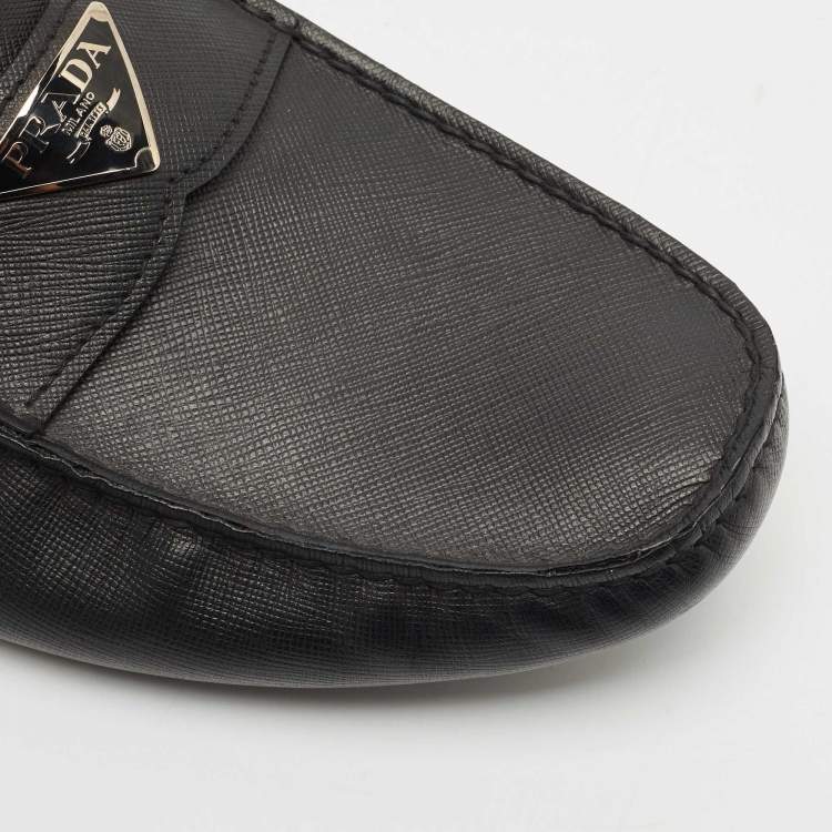 Pre Owned Prada Black Leather Slip On Loafers Size 45