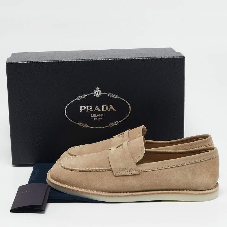 Pre Owned Prada Beige Suede Slip On Loafers Size 43
