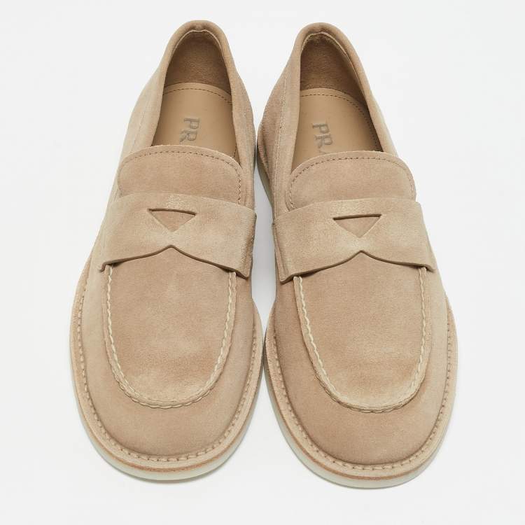 Pre Owned Prada Beige Suede Slip On Loafers Size 43