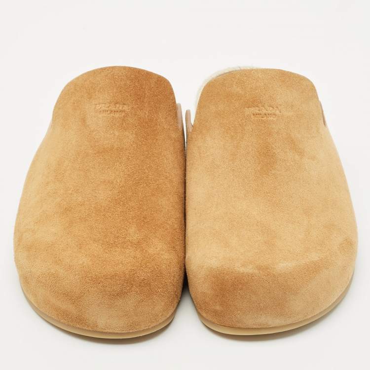 Pre Owned Prada Tan Suede Espadrille Mules Size 41