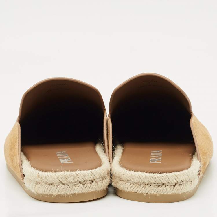 Pre Owned Prada Tan Suede Espadrille Mules Size 41