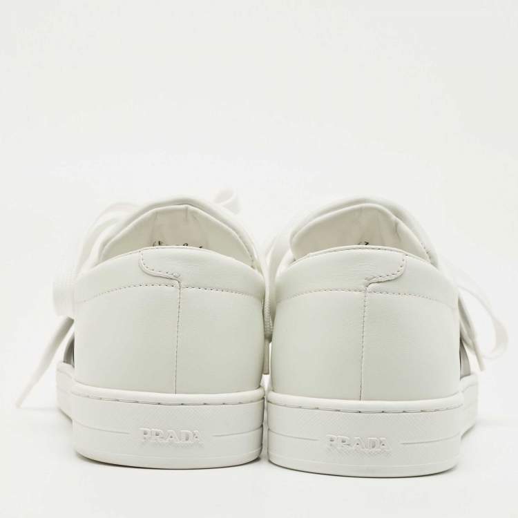 Pre Owned Prada White/Black Leather Low Top Sneakers Size 40