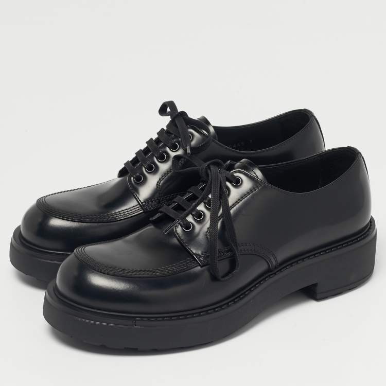 Pre Owned Prada Black Leather Monolith Platform Loafers Size 41