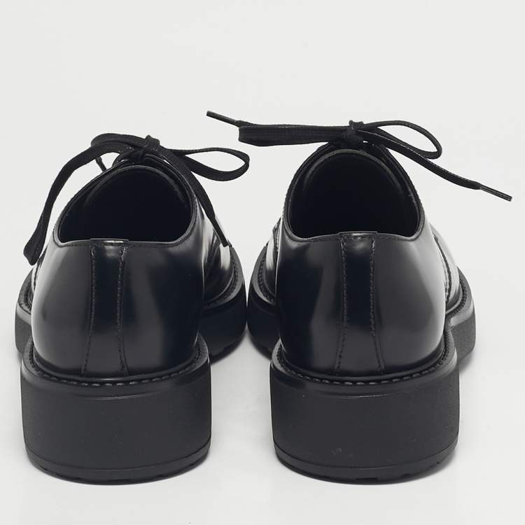 Pre Owned Prada Black Leather Monolith Platform Loafers Size 41