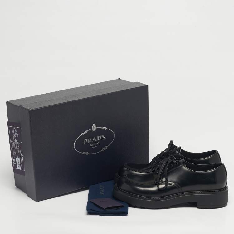 Pre Owned Prada Black Leather Monolith Platform Loafers Size 41