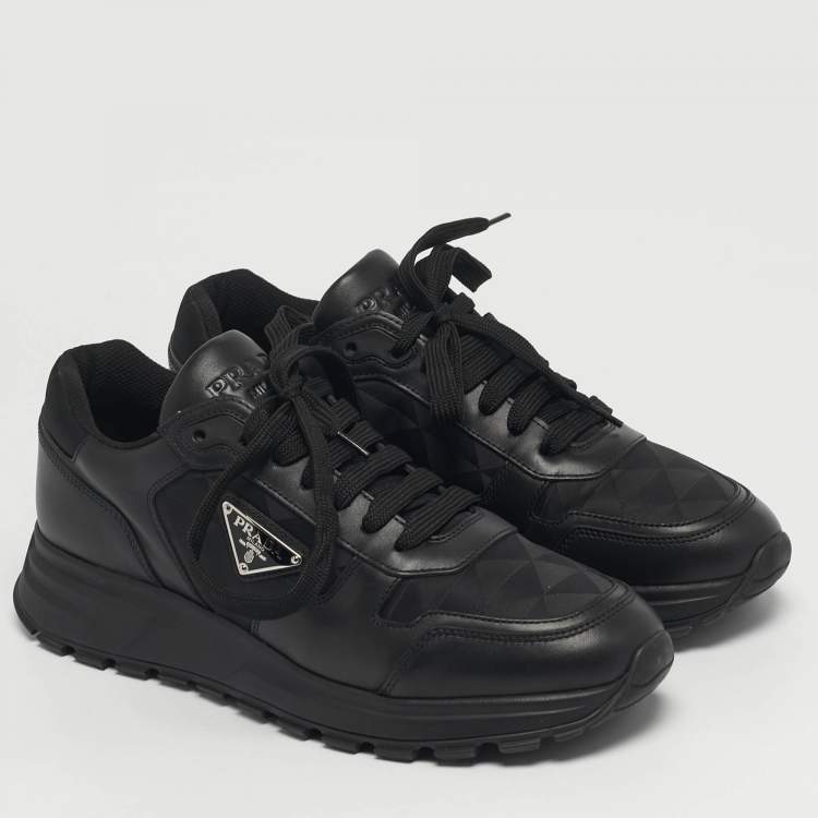 Pre Owned Prada Prax 01 Size 40 Black Leather and Mesh Lace Up Sneakers