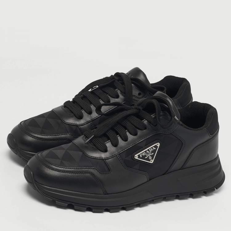 Pre Owned Prada Prax 01 Size 40 Black Leather and Mesh Lace Up Sneakers