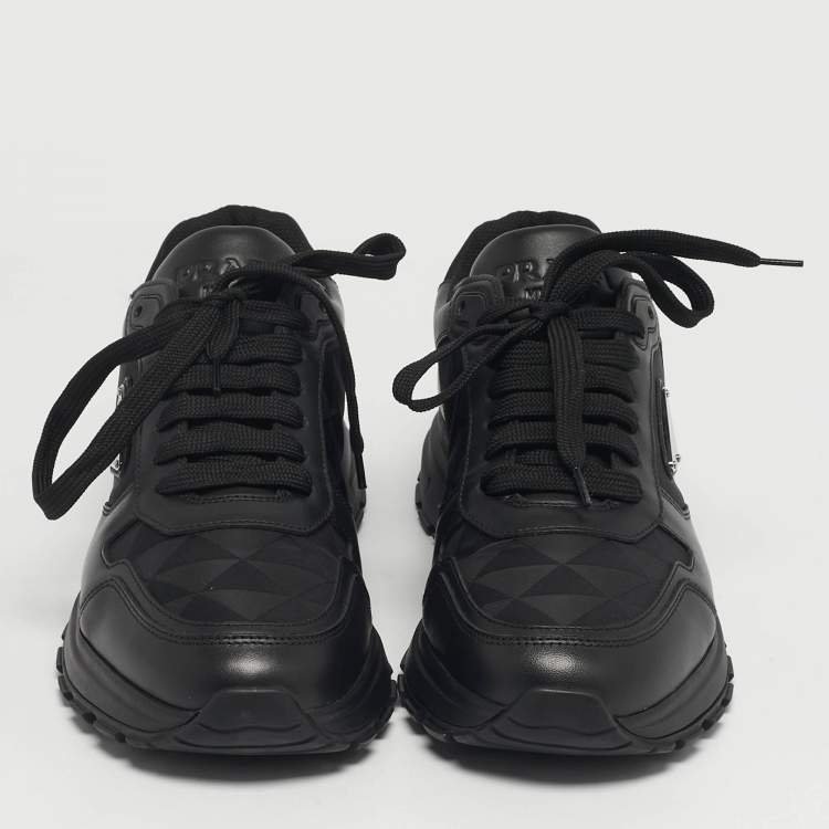 Pre Owned Prada Prax 01 Size 40 Black Leather and Mesh Lace Up Sneakers
