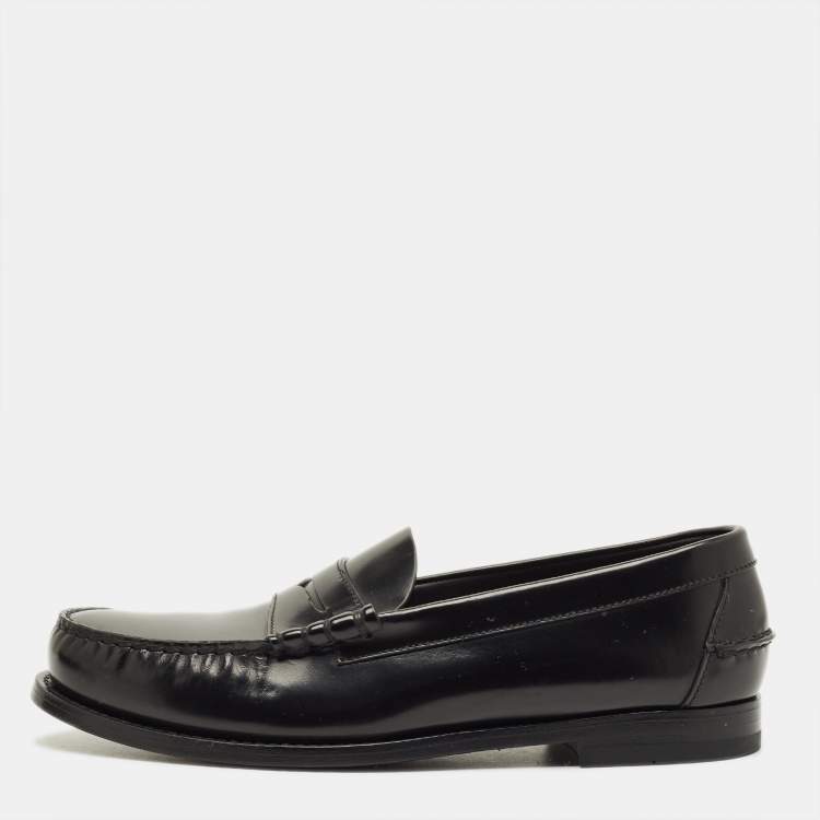 Pre Owned Prada Size 41 Black Brushed Leather Penny Loafers