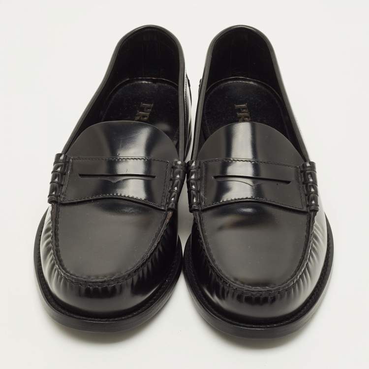Pre Owned Prada Size 41 Black Brushed Leather Penny Loafers