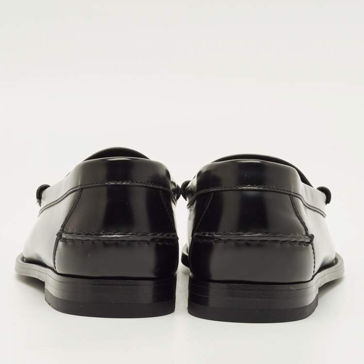 Pre Owned Prada Size 41 Black Brushed Leather Penny Loafers