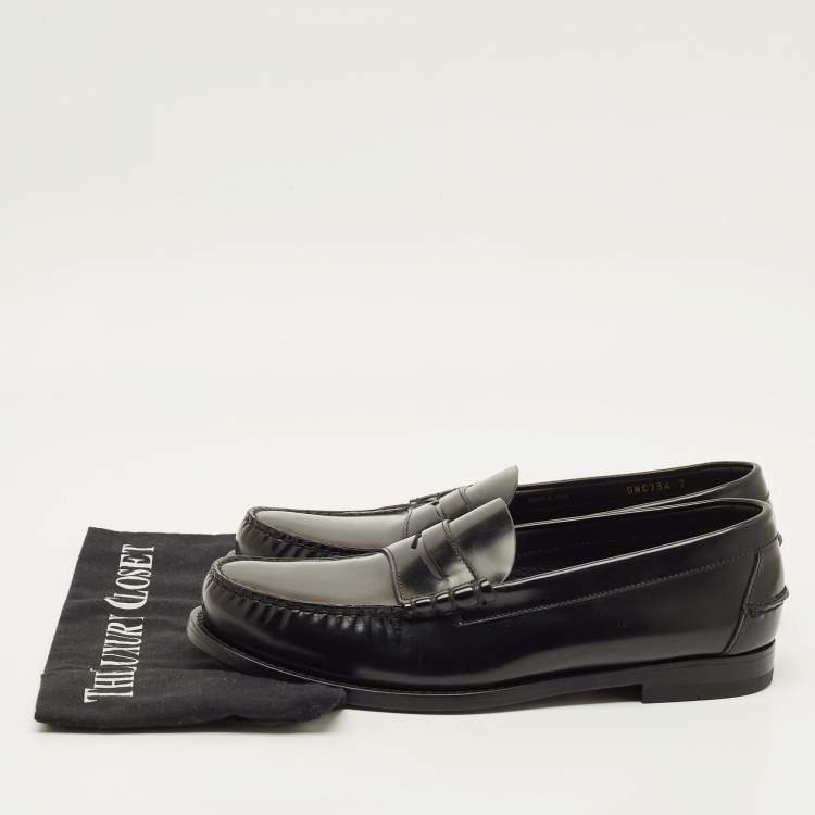 Pre Owned Prada Size 41 Black Brushed Leather Penny Loafers