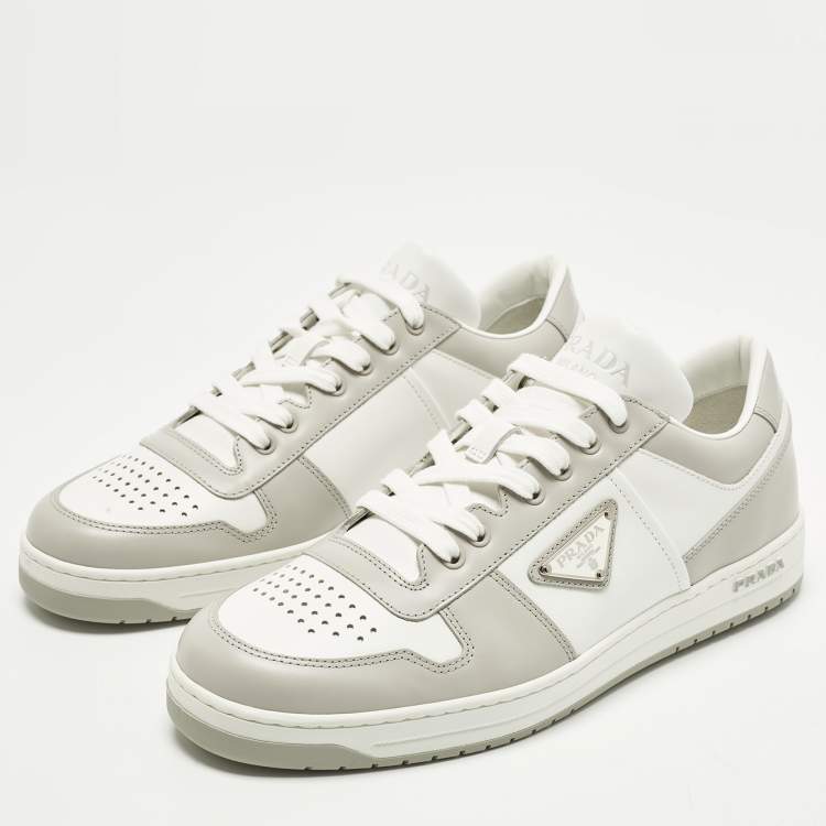 Pre Owned Prada Downtown Size 41.5 White/Grey Leather Low Top Sneakers