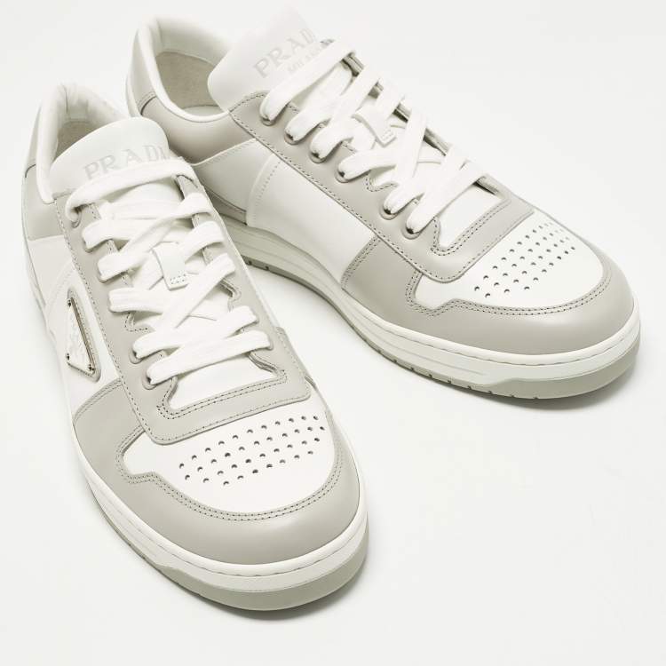 Pre Owned Prada Downtown Size 41.5 White/Grey Leather Low Top Sneakers