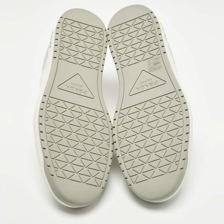 Pre Owned Prada Downtown Size 41.5 White/Grey Leather Low Top Sneakers