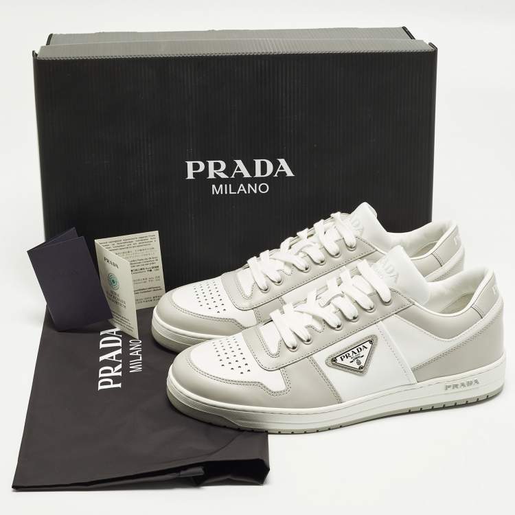 Pre Owned Prada Downtown Size 41.5 White/Grey Leather Low Top Sneakers