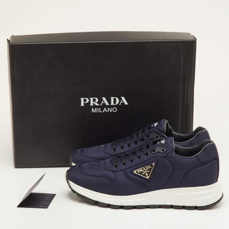 Pre Owned Prada Prax 01 Size 41.5 Navy Blue Nylon Low Top Sneakers