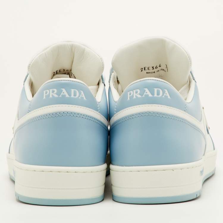 Pre Owned حذاء رياضي برادا جلد أبيض/أزرق داونتاون بعنق قصير مقاس 41