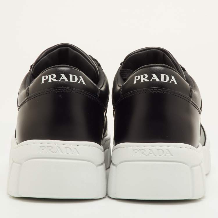 Pre Owned Prada Logo Plaque Size 41.5 Black Leather Lace Up Sneakers