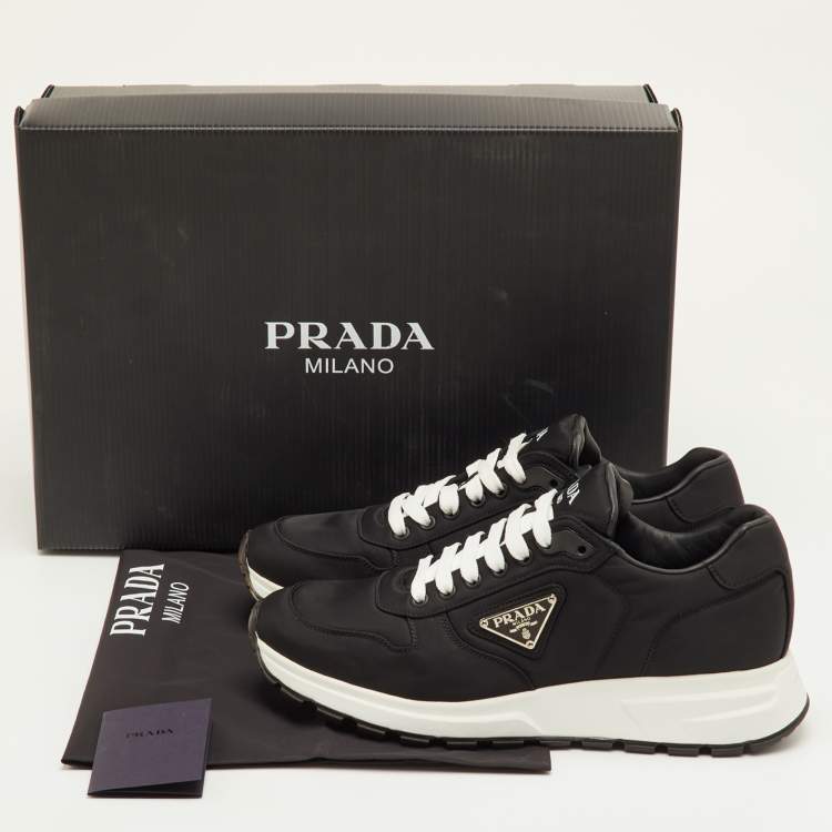 مملوكة مسبقًا حذاء رياضي برادا براكس جلد أسود منخفض من أعلى مقاس 43