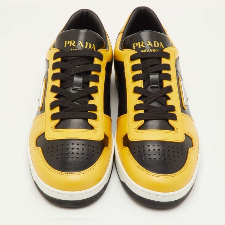 Pre Owned Prada Downtown Size 42 Black/Yellow Leather Low Top Sneakers
