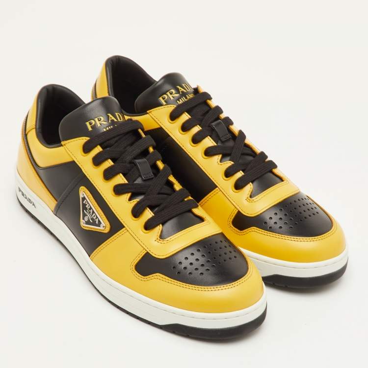 Pre Owned Prada Downtown Size 42 Black/Yellow Leather Low Top Sneakers