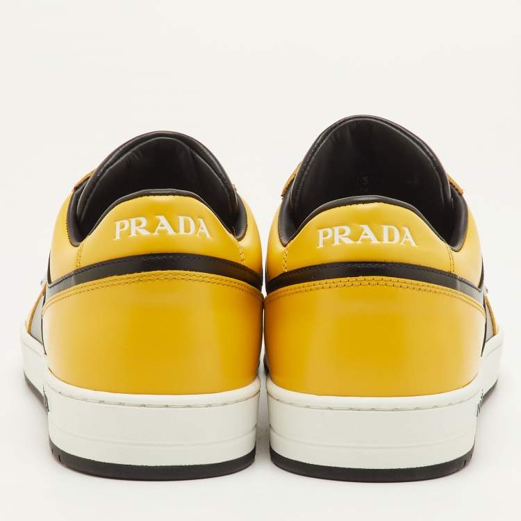 Pre Owned Prada Downtown Size 42 Black/Yellow Leather Low Top Sneakers