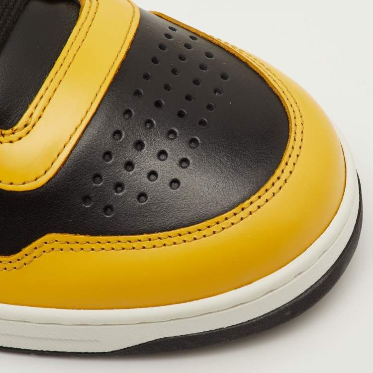 Pre Owned Prada Downtown Size 42 Black/Yellow Leather Low Top Sneakers
