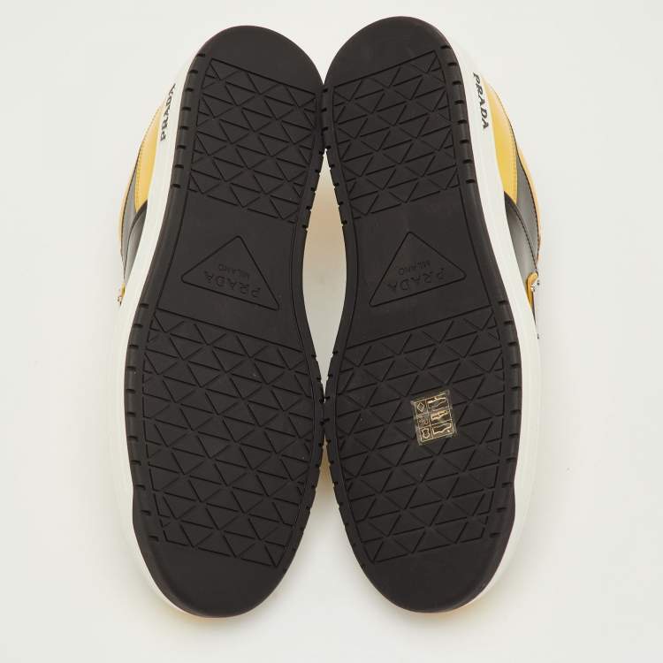 Pre Owned Prada Downtown Size 42 Black/Yellow Leather Low Top Sneakers