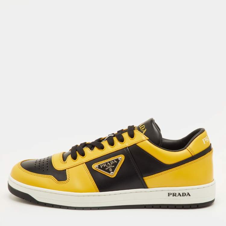 Pre Owned Prada Downtown Size 42 Black/Yellow Leather Low Top Sneakers