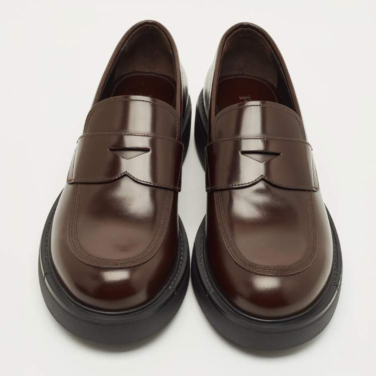 Pre Owned Prada Size 42 Dark Brown Leather Penny Loafers