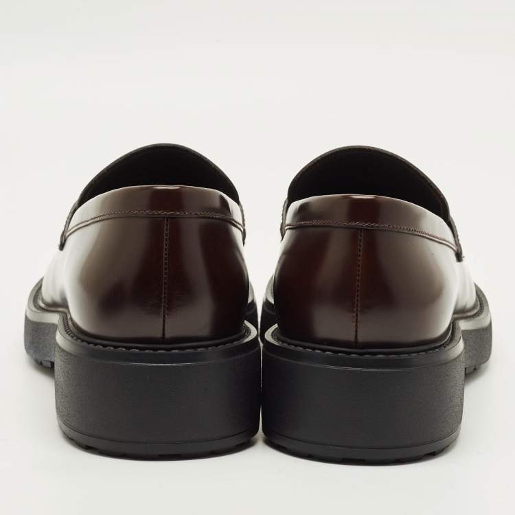 Pre Owned Prada Size 42 Dark Brown Leather Penny Loafers